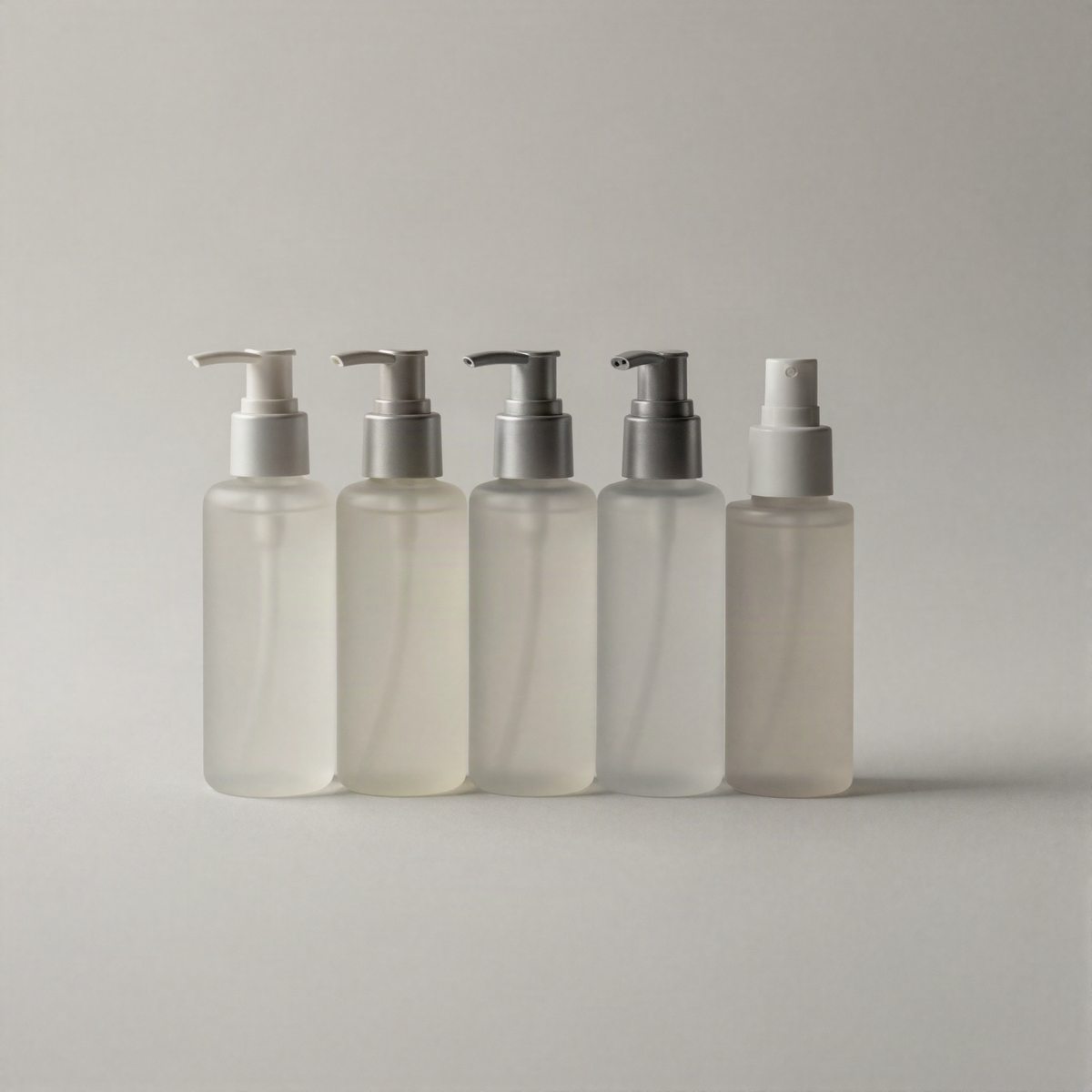 Toiletry Bottle Set, Frosted Glass