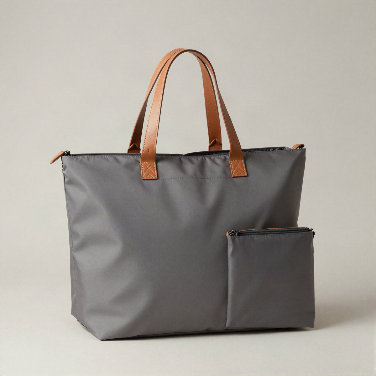 Foldable Tote, Ripstop with Leather Trim