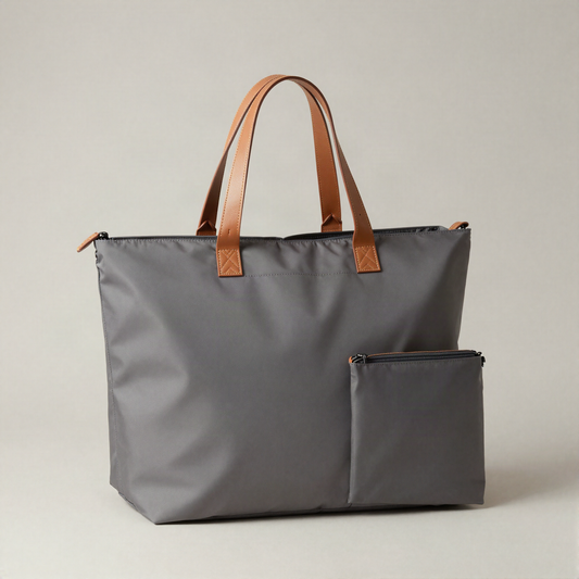 Foldable Tote, Ripstop with Leather Trim