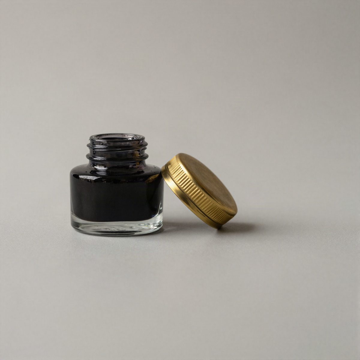 Glass Ink Well with Brass Lid